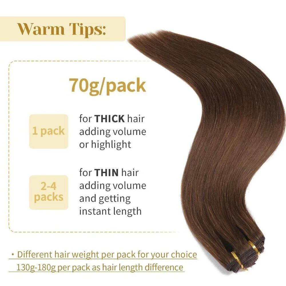 Clip in Hair Extensions Human Hair Straight 14 Inch 7pcs for Women